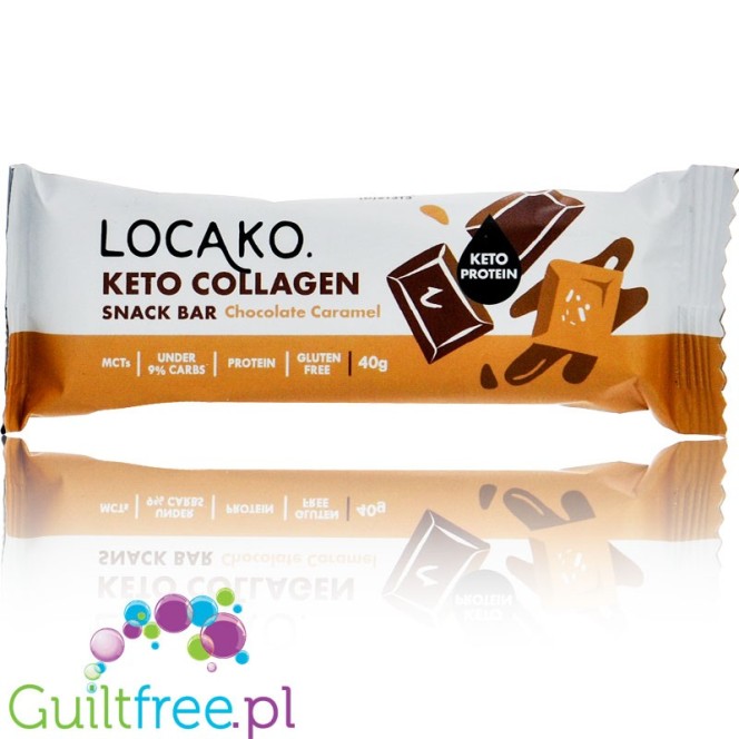 Locako Keto Collagen Bar Chocolate Caramel - keto baton bez cukru , mleka i glutenu, Czekolada, Karmel & Orzechy Ziemne