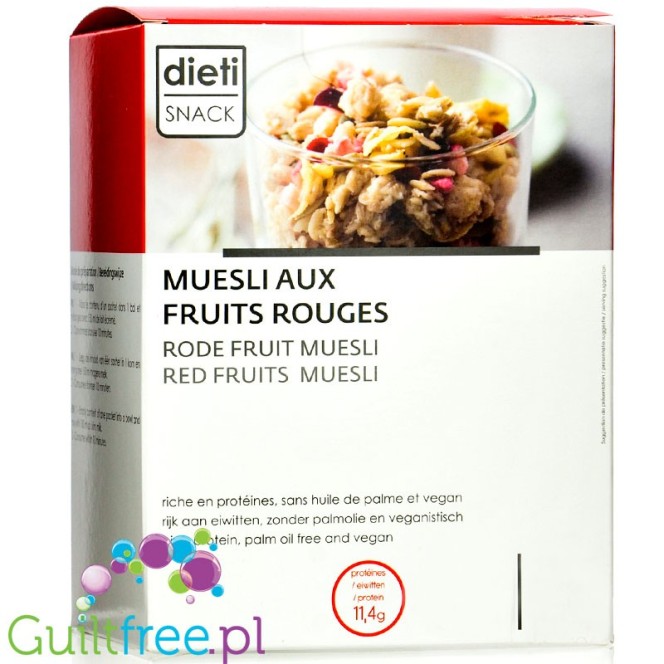 Dieti Meal Müesli Red Fruit - proteinowe płatki śniadanioweMaliny & Żurawiny 11g białka