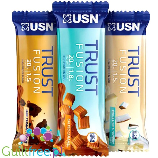 USN Trust Fusion White Chocolate & Coconut - baton białkowy 20g białka 1,5g cukru