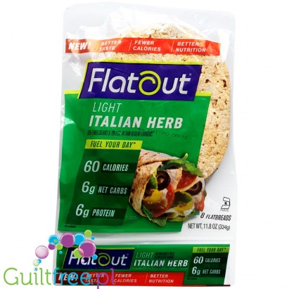 Flatout Italian Herb 60kcal - wrapsy wysokobiałkowe & niskowęglowodanowe 90kcal, 9g białka & 8g carb net Włoskie Zioła