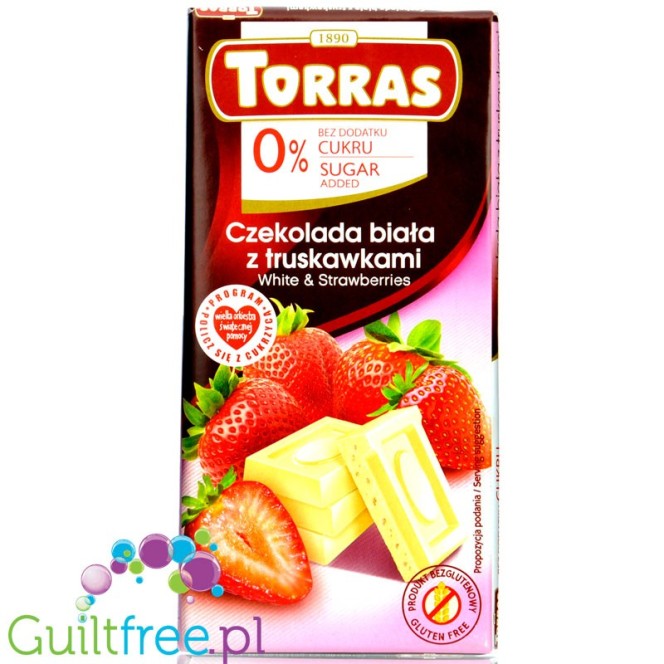 Torras White & Strawberries - Biała czekolada z truskawkami bez dodatku cukru