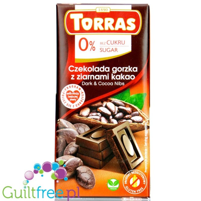 Torras sugar free dark chocolate with cocoa nibs