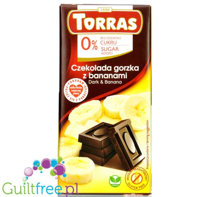 Torras Dark & Banana - bezglutenowa gorzka czekolada z bananami bez cukru