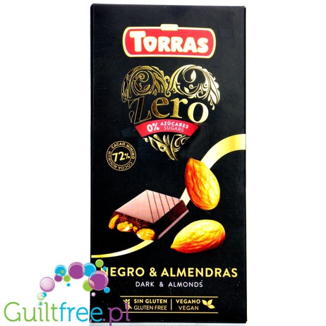 Torras Zero Dark & Almonds 72% Cocoa - Ciemna Czekolada bez cukru z całymi Migdałami 150g