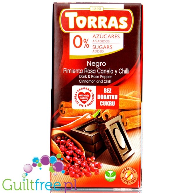 Torras Dark, Rose Pepper & Cinnamon - ciemna czekolada bez cukru z pieprzem, cynamonem i chilli