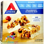 Atkins Snack Cranberry Almond - niskocukrowy baton 11g białka, PUDEŁKO x 5 batonów