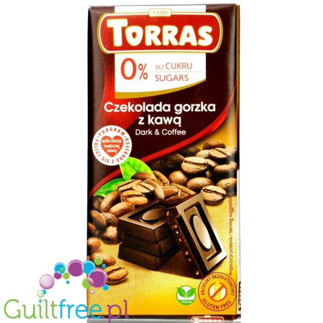 Torras dark chocolate with coffee beans, less than 0,5g sugar
