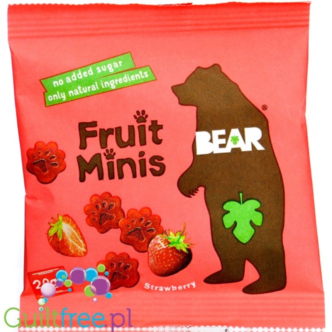 Bear Fruit Minis Strawberry - 100% owoców Truskawki & Jabłka, przekąska owocowa w kształcie łapek