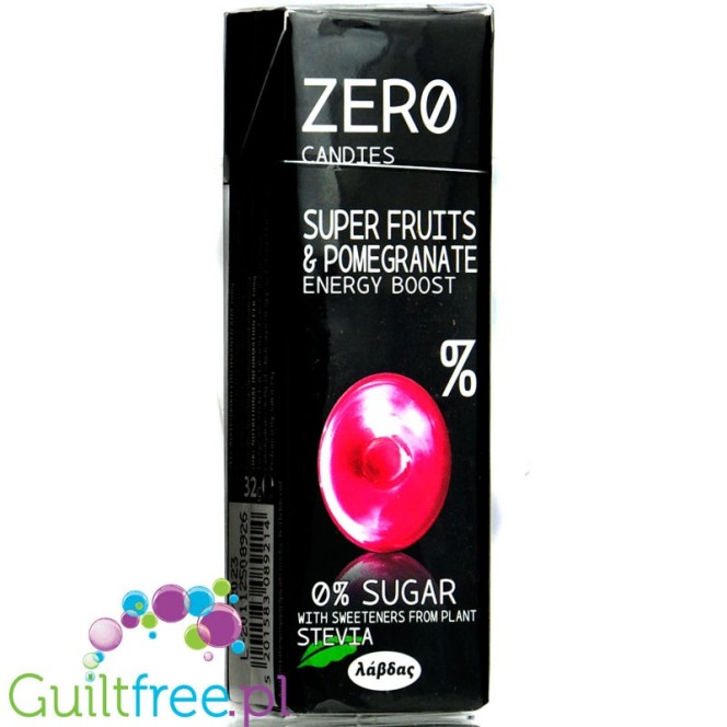 Zero Candies Super Fruits & Pomegranate - owocowe cukierki bez cukru ze stewią, Wiśnia & Granat