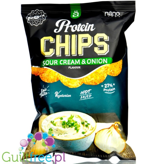 Nano Ä Protein Chips Sour Cream & Onion - chipsy proteinowe bez soi, Śmietankowo-Cebulowo-Serowe