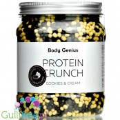 Body Genius Protein Crunch Cereals, Cookies Cream - kulki proteinowe w polewie z ciemnej & białej czekolady