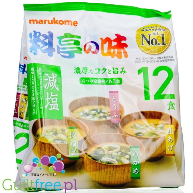 Marukome - instant miso soup, 12 servings in 3 flavors, 30kcal protein per dish, reduced sodium
