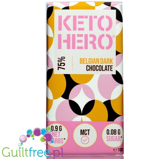 Keto Hero 75% Belgian Dark Chocolate & MCT - ketogeniczna ciemna czekolada bez cukru z MCT