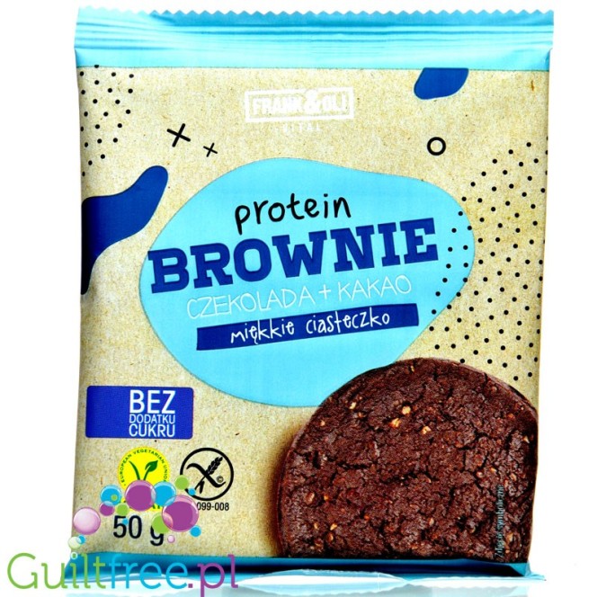 Frank & Oli Protein Brownie Czekolada & Kakao - miękkie bezglutenowe wegańskie ciastko proteinowe bez dodatku cukru