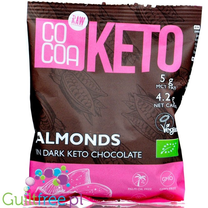 RAW COCOA Almonds in Keto Dark Chocolate - migdał w ciemnej czekoladzie z MCT i erytrolem