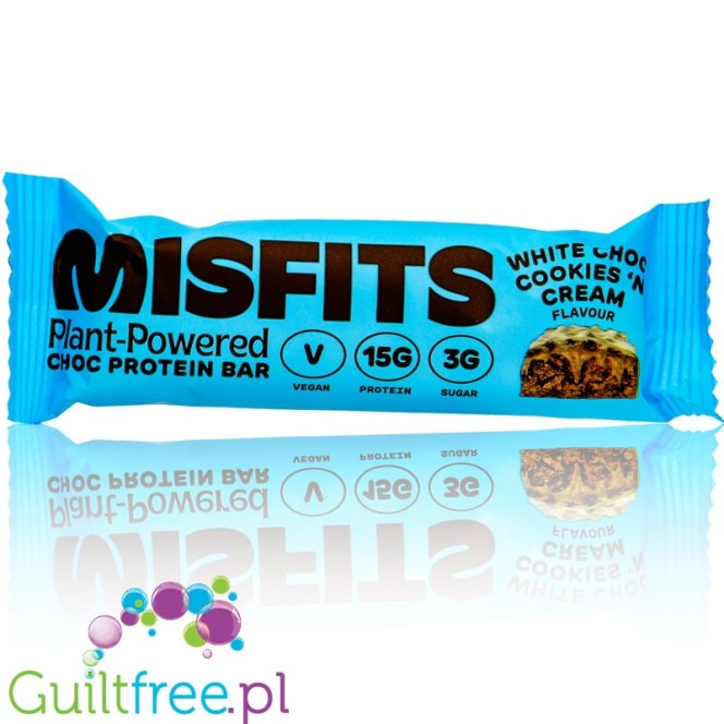 MisFits Plant White Choc Cookies'n'Cream - wegański baton proteinowy ze stewią