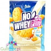 Rocka Nutrition NO WHEY PRO Vanilla Cookie - wegańska odżywka białkowa z B12 i aminokwasami, bez cukru, saszetka
