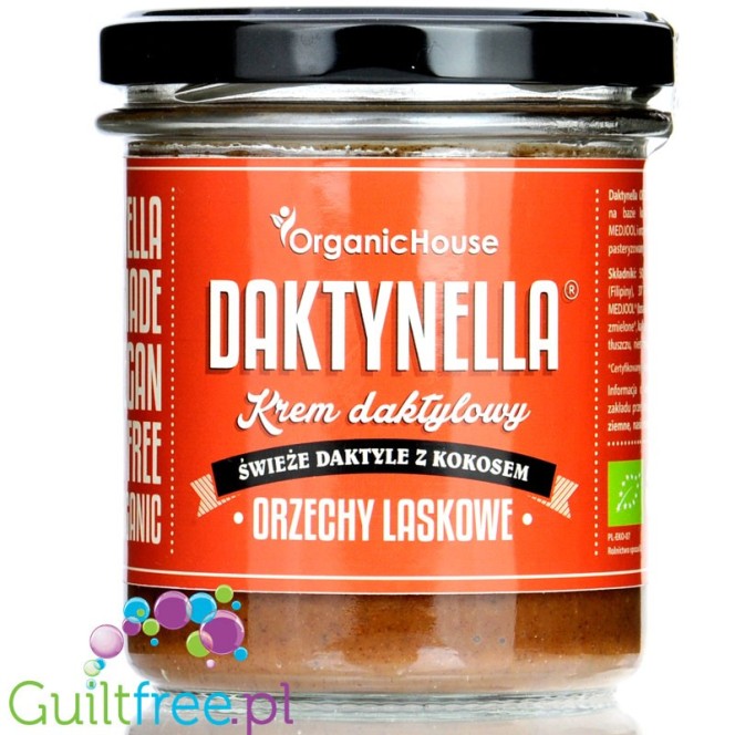 Organic House Daktynella Orzechy laskowe 280g - krem daktylowo-kokosowy z orzechami laskowymi bez dodatku cukru,