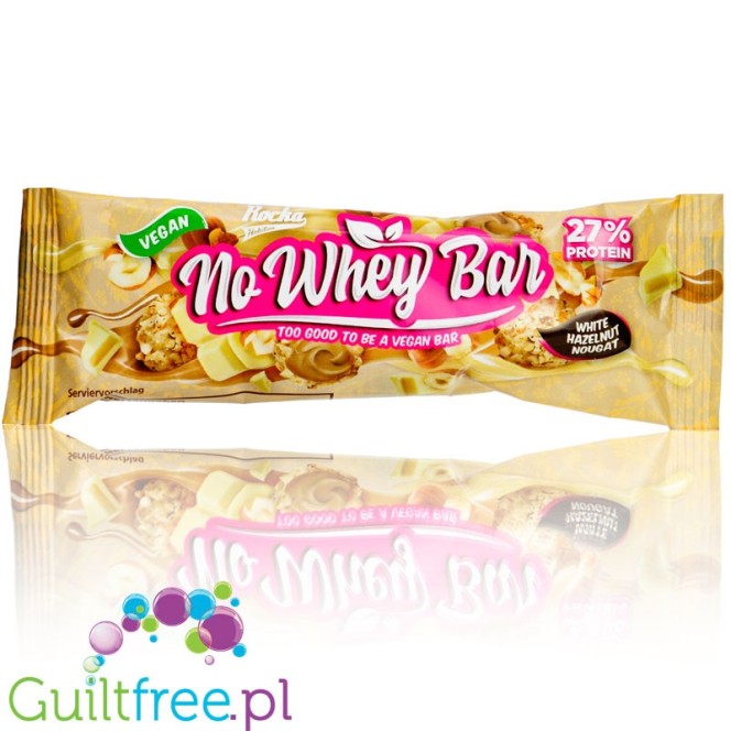 Rocka Nutrition NO WHEY White Hazelnut Nougat - wegański baton białkowy bez cukru i oleju palmowego