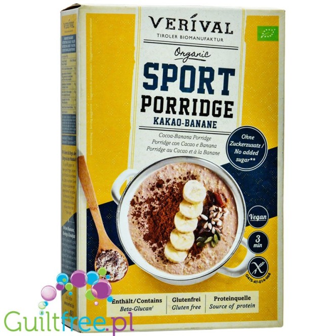 Verival Sport Porridge Kakao & Banane - bezglutenowa wegańska owsianka proteinowe bez dodatku cukru z kakao i bananami