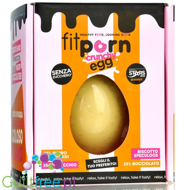 FitPrn Uovo di Pasqua Biscotto Speculoos 0,42kg - giga jajo bez dodatku cukru, Biała Czekolada & Herbatniki