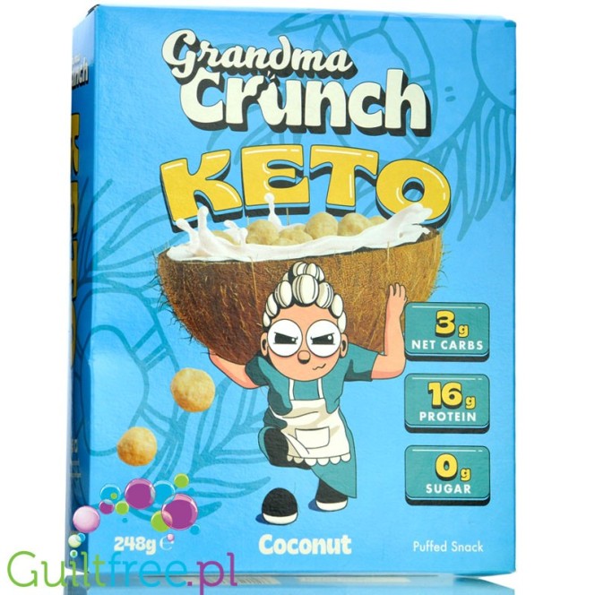 Grandma Crunch Keto Cereal Coconut - wegańskie płatki śniadaniowe bez cukru 50% białka