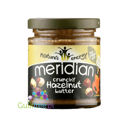 Meridian crunchy hazelnut butter 100% nuts - roasted hazelnut butter, coarsely ground, with no added sugar and no salt