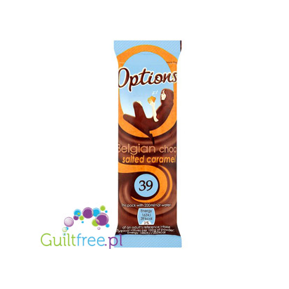 Options Belgian Choc Salted Caramel - milk chocolate flavored with salted caramel, contains sugar and sweeteners