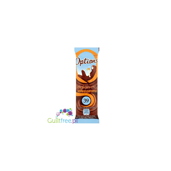 Options Belgian Choc Salted Caramel - milk chocolate flavored with salted caramel, contains sugar and sweeteners