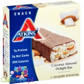 Atkins Snack Coconut Almond Delight - baton Kokos Migdały, PUDEŁKO x 5 batonów