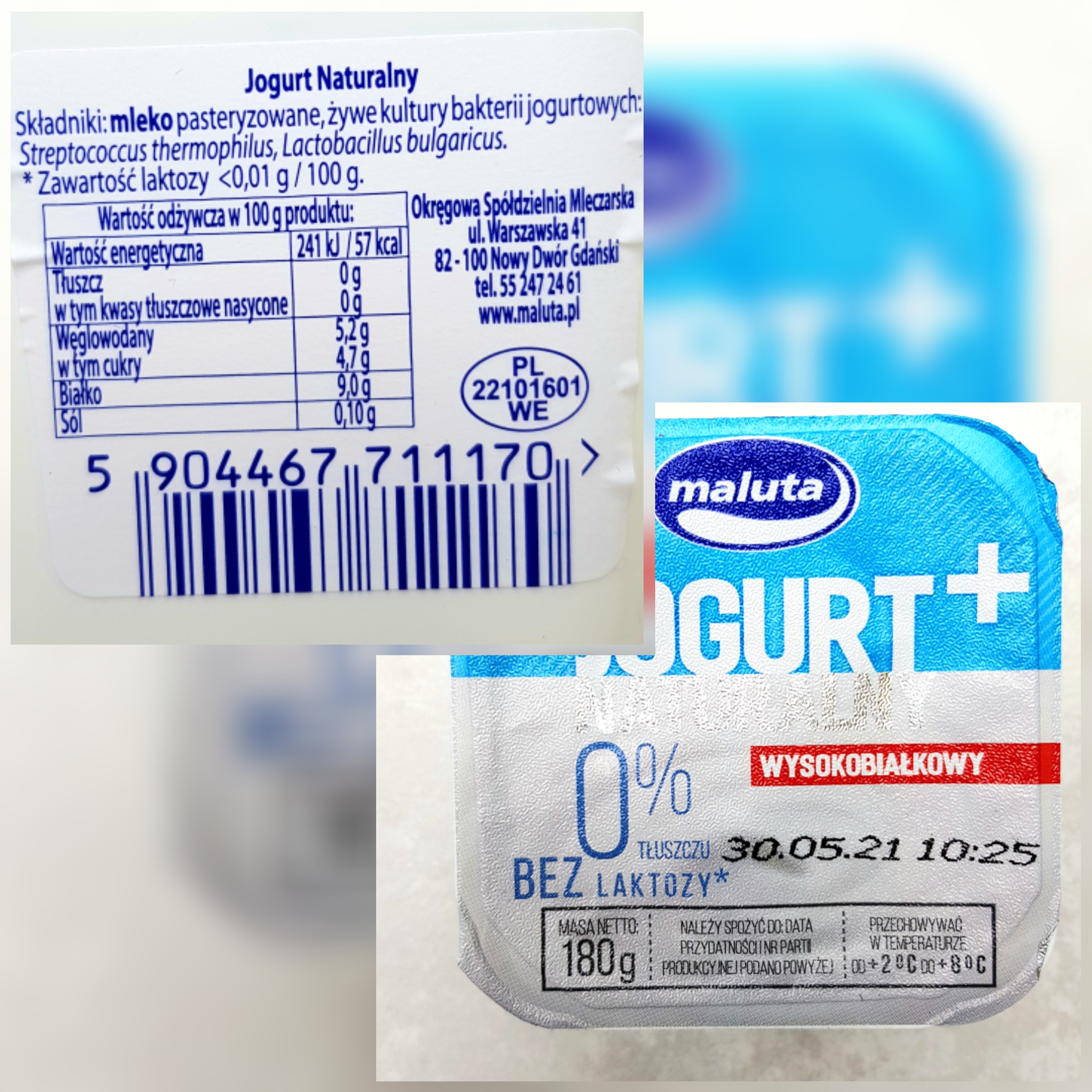 Jogurt+ Maluta 0% bez laktozy - wartości odżywcze i skład.