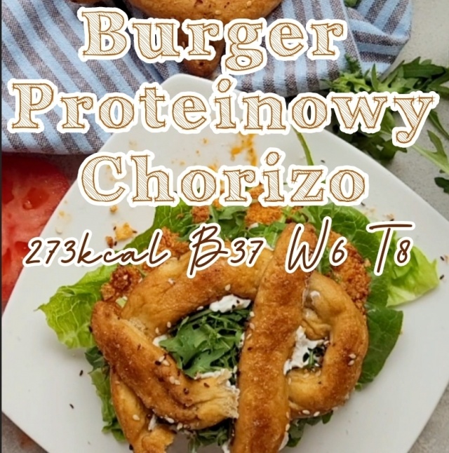Proteinowy pizzowy burger chorizo 273kcal 37g białka