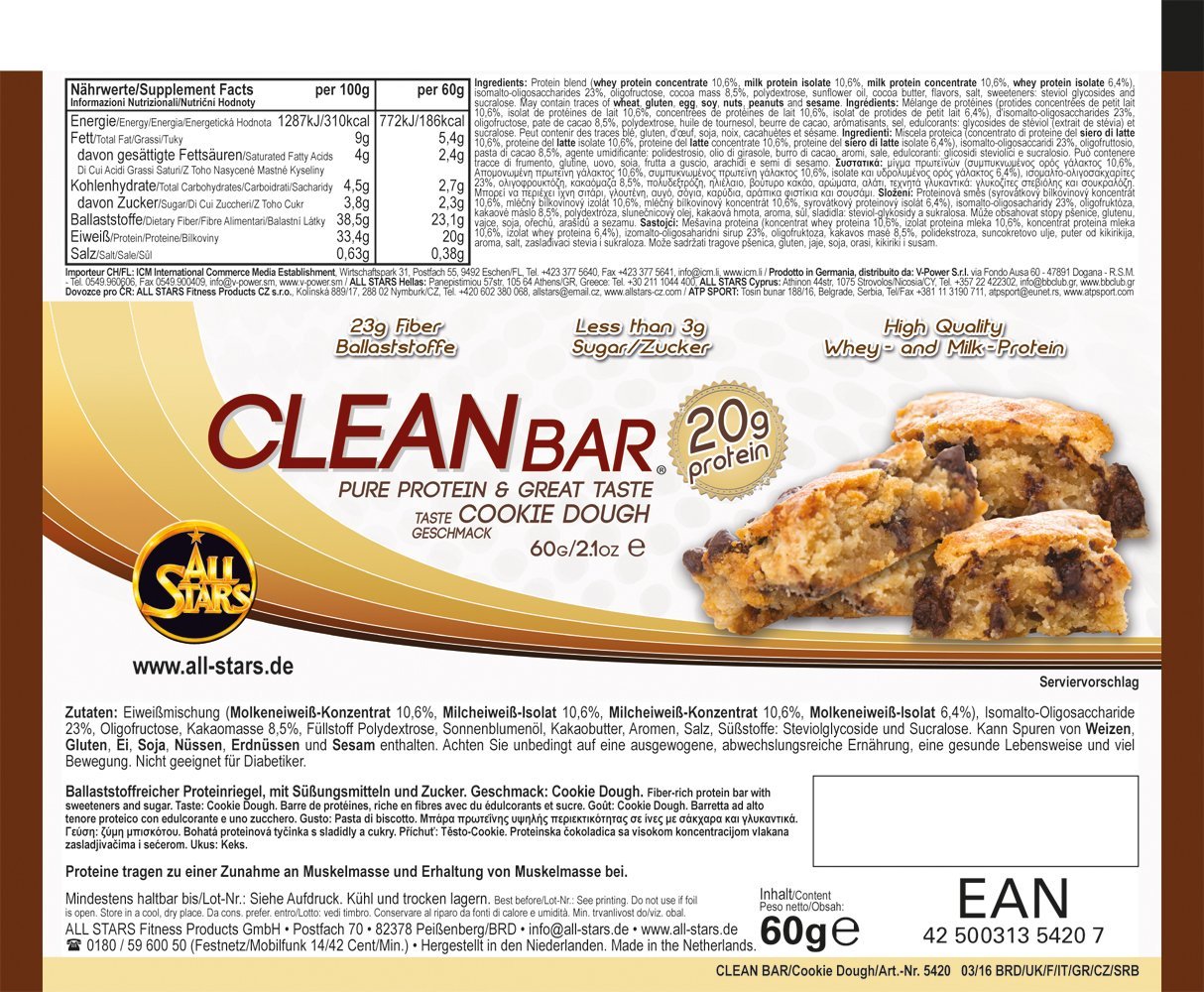 Clean Bar Cookie Dough - etykieta