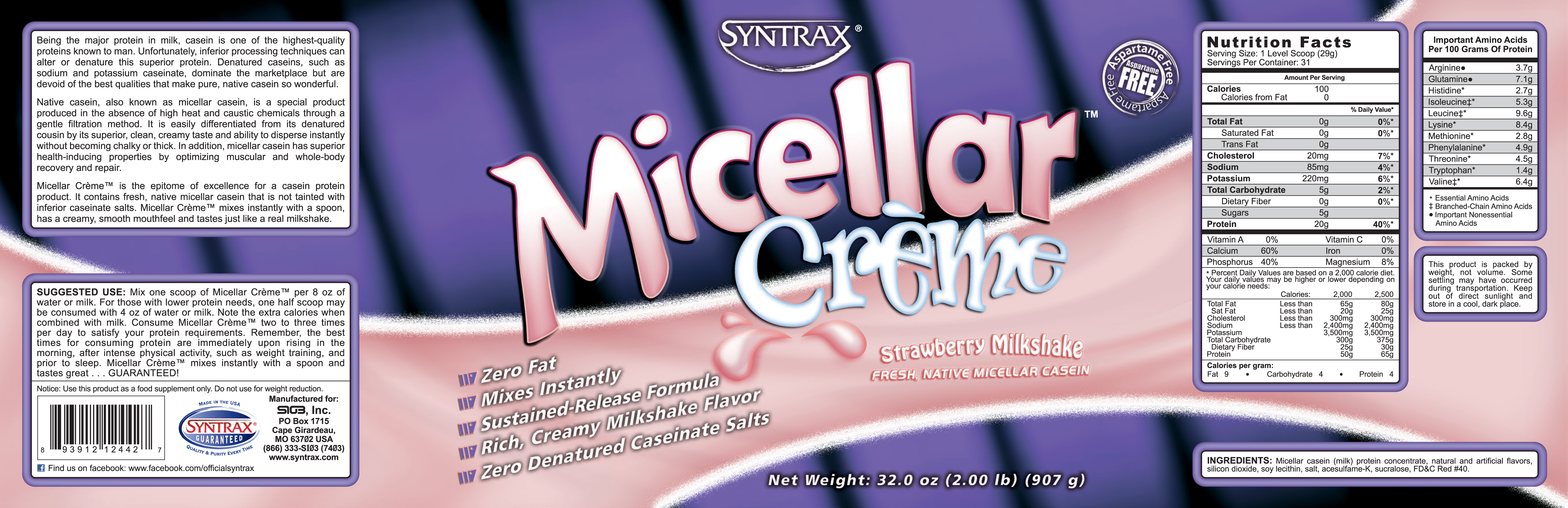 Syntrax Micelar Creme kazeina micelarna, truskawka